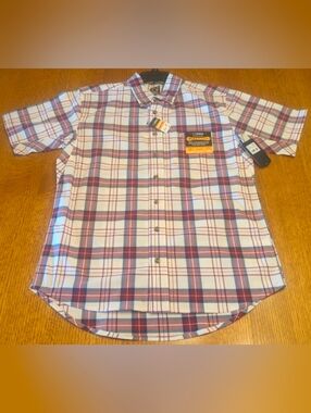 NWT Men's Noble Outfitters- FullFlexx Short Sleeve Shirt- Chili Plaid- Med Reg